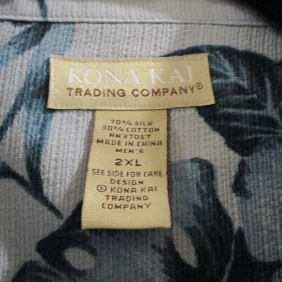 Kona Kai Hawaiian Shirt sz 2XL Textured Silk Blue - Picture 8 of 9